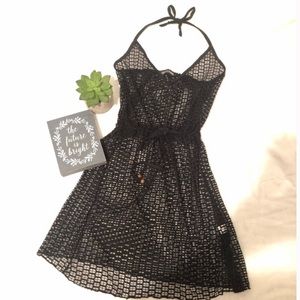Black fishnet halter dress coverup